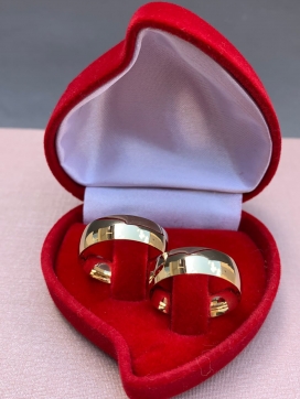 Par de aliança de ouro 18k anatômico suave e abaulado suave 6mm
